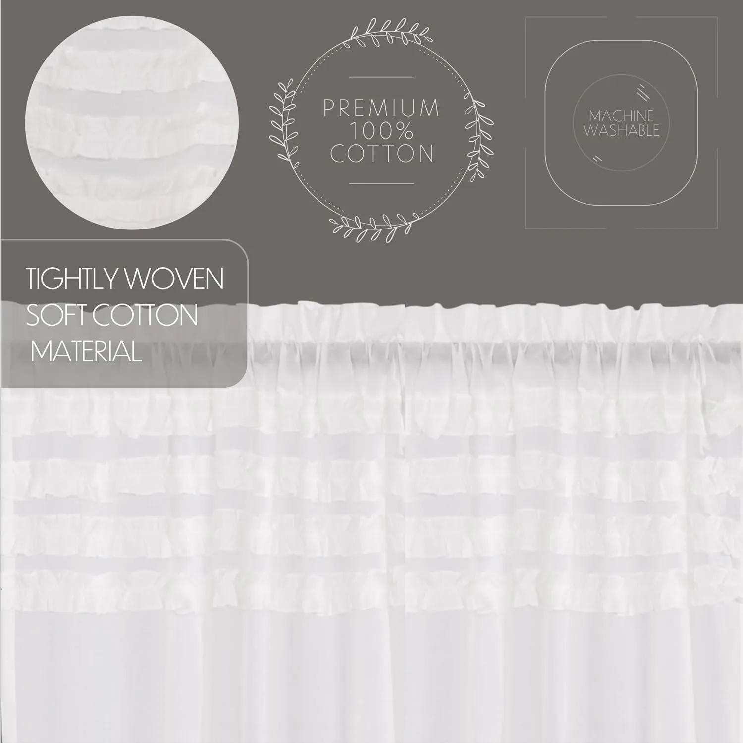 VHC Brands Soft White Ruffled Farmhouse Sheer Petticoat Tier Set of 2 24x36