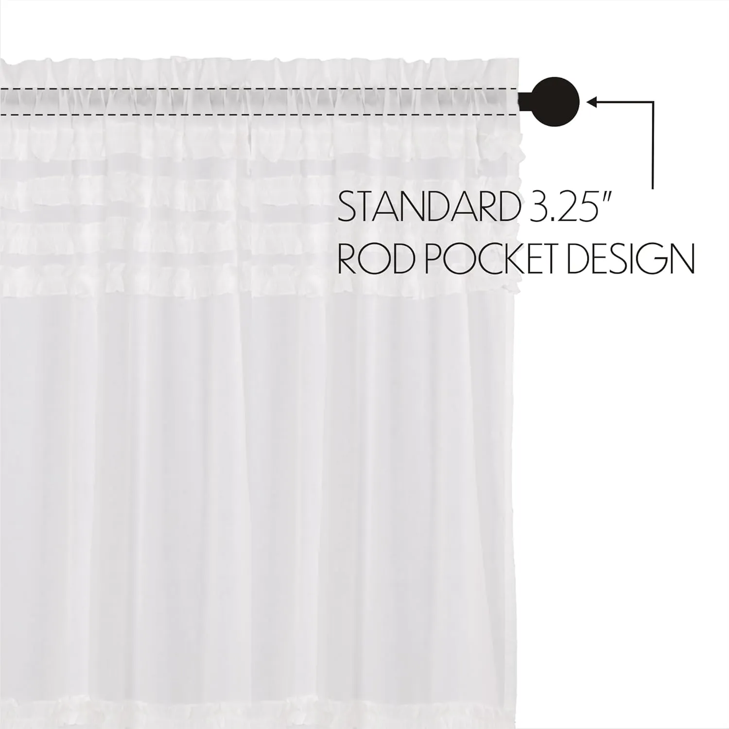 VHC Brands Soft White Ruffled Farmhouse Sheer Petticoat Tier Set of 2 24x36