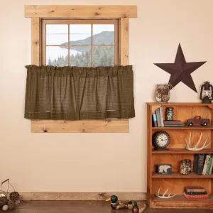 VHC Brands Tea Cabin Green Plaid Tier Set of 2 L24xW36 Country Rustic Curtains, Moss Green