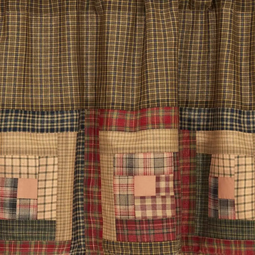 VHC Brands Tea Cabin Rustic 20"x72" Log Block Border Valance Green Thanksgiving Rod Pocket Patchwork Cotton Plaid Kitchen Window Curtains