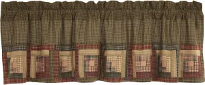 VHC Brands Tea Cabin Rustic 20"x72" Log Block Border Valance Green Thanksgiving Rod Pocket Patchwork Cotton Plaid Kitchen Window Curtains