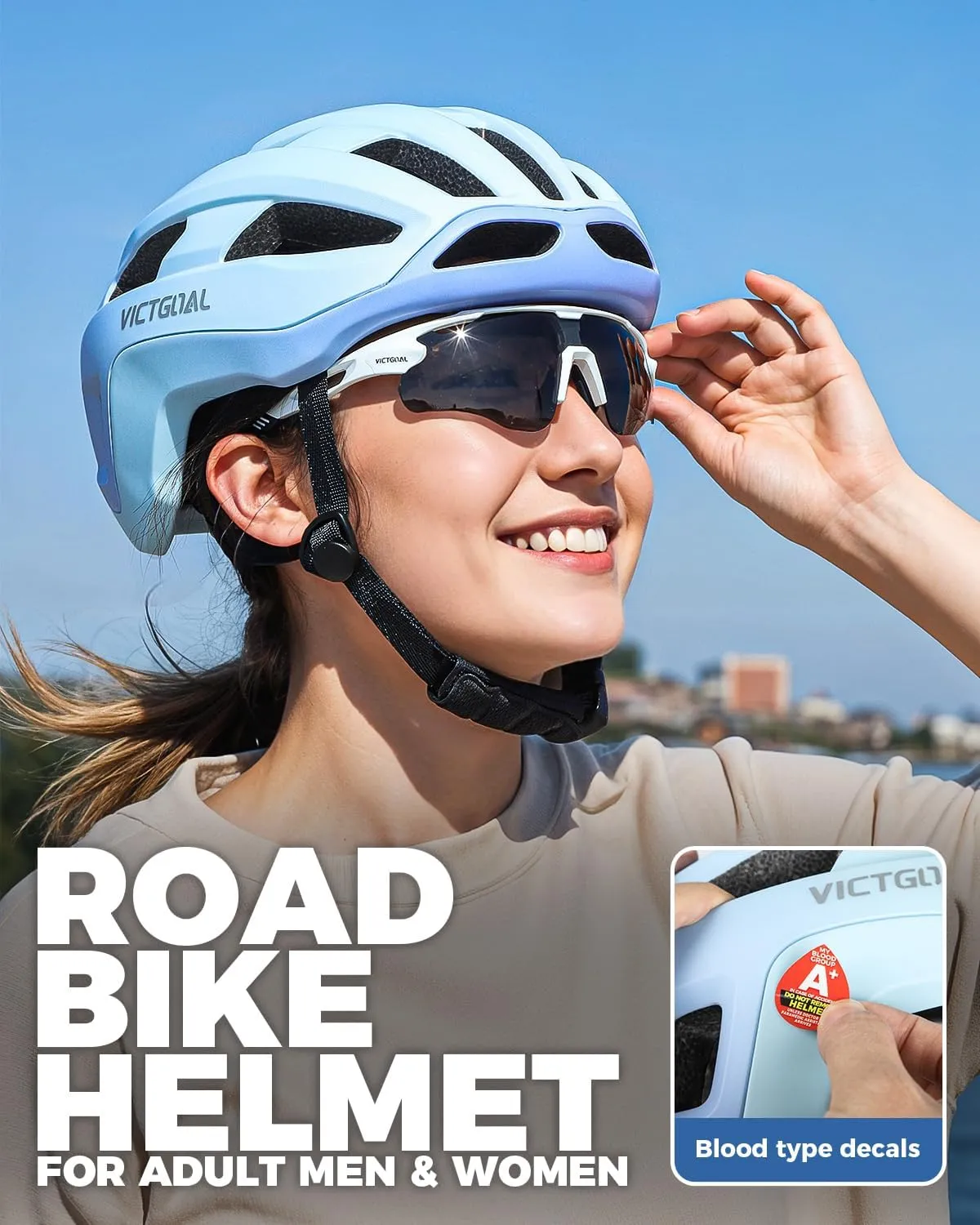 VICTGOAL Road Bike Helmet Adult Men Women with Detachable Magnetic Rear Light, Bicycle Helmet Adjustable Breathable Road Cycling Helmet for Road Mountain Riding