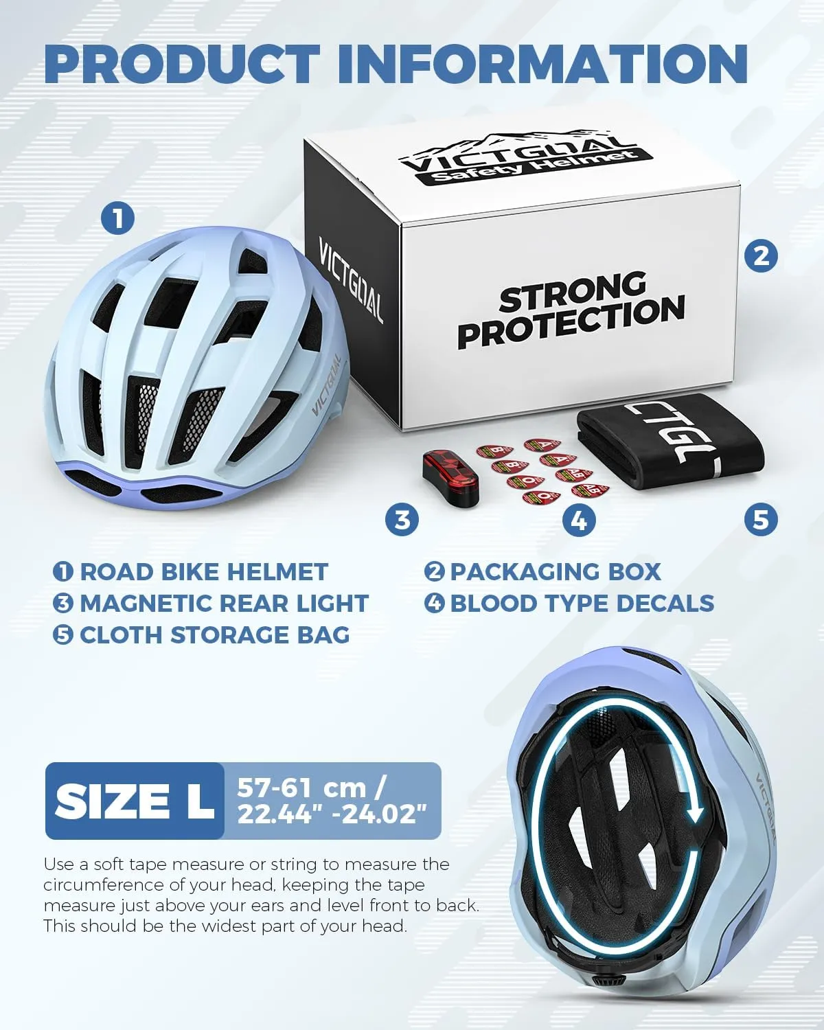 VICTGOAL Road Bike Helmet Adult Men Women with Detachable Magnetic Rear Light, Bicycle Helmet Adjustable Breathable Road Cycling Helmet for Road Mountain Riding