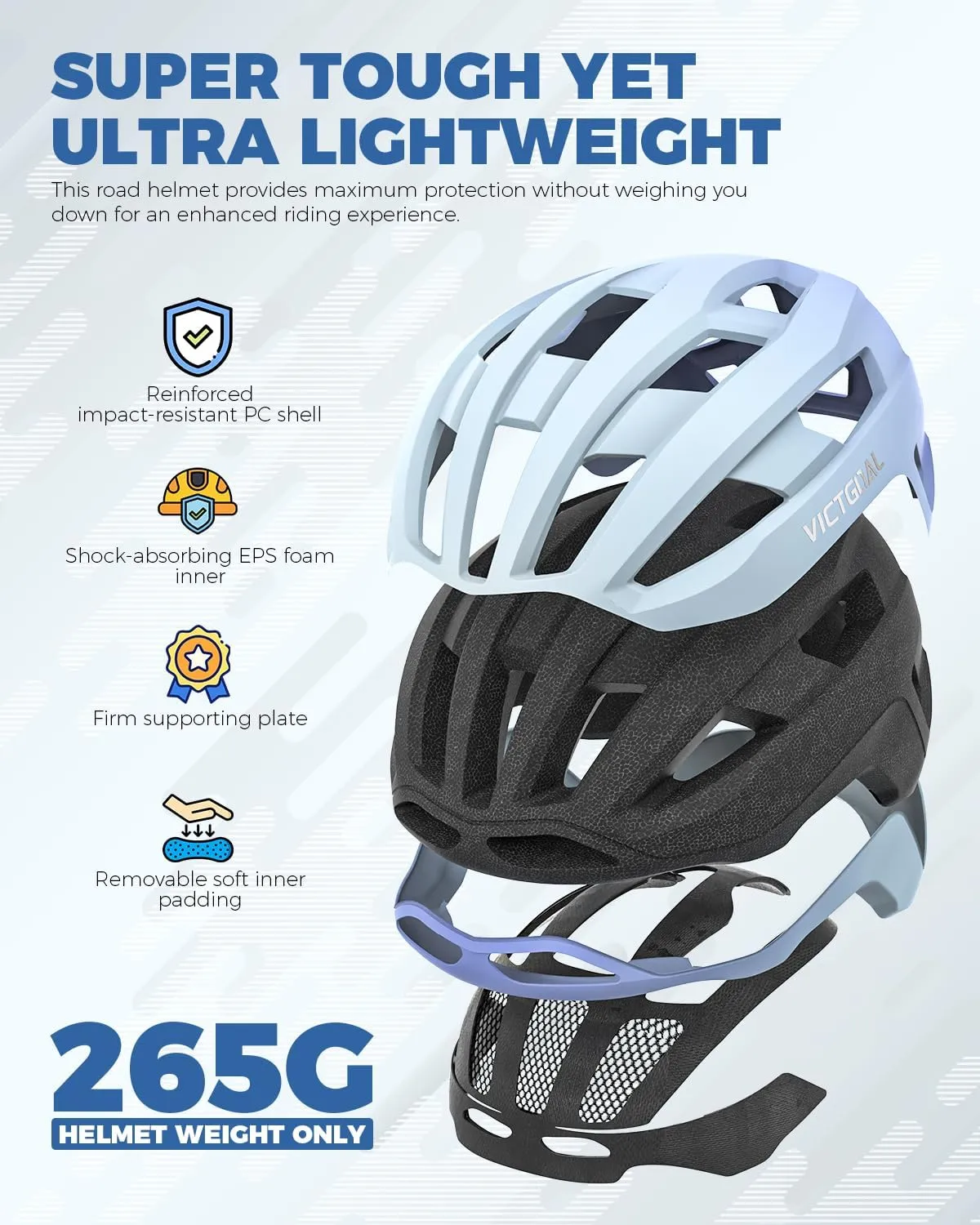 VICTGOAL Road Bike Helmet Adult Men Women with Detachable Magnetic Rear Light, Bicycle Helmet Adjustable Breathable Road Cycling Helmet for Road Mountain Riding