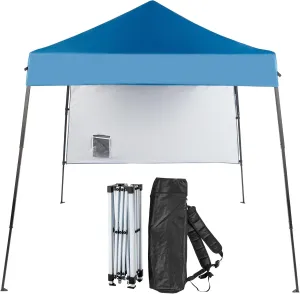 VINGLI 6x6 ft Pop Up Canopy Tent, Outdoor Small Gazebo With Backpack, Patio Slant Leg With 1 Sidewall, Portable Easy Up (Blue)