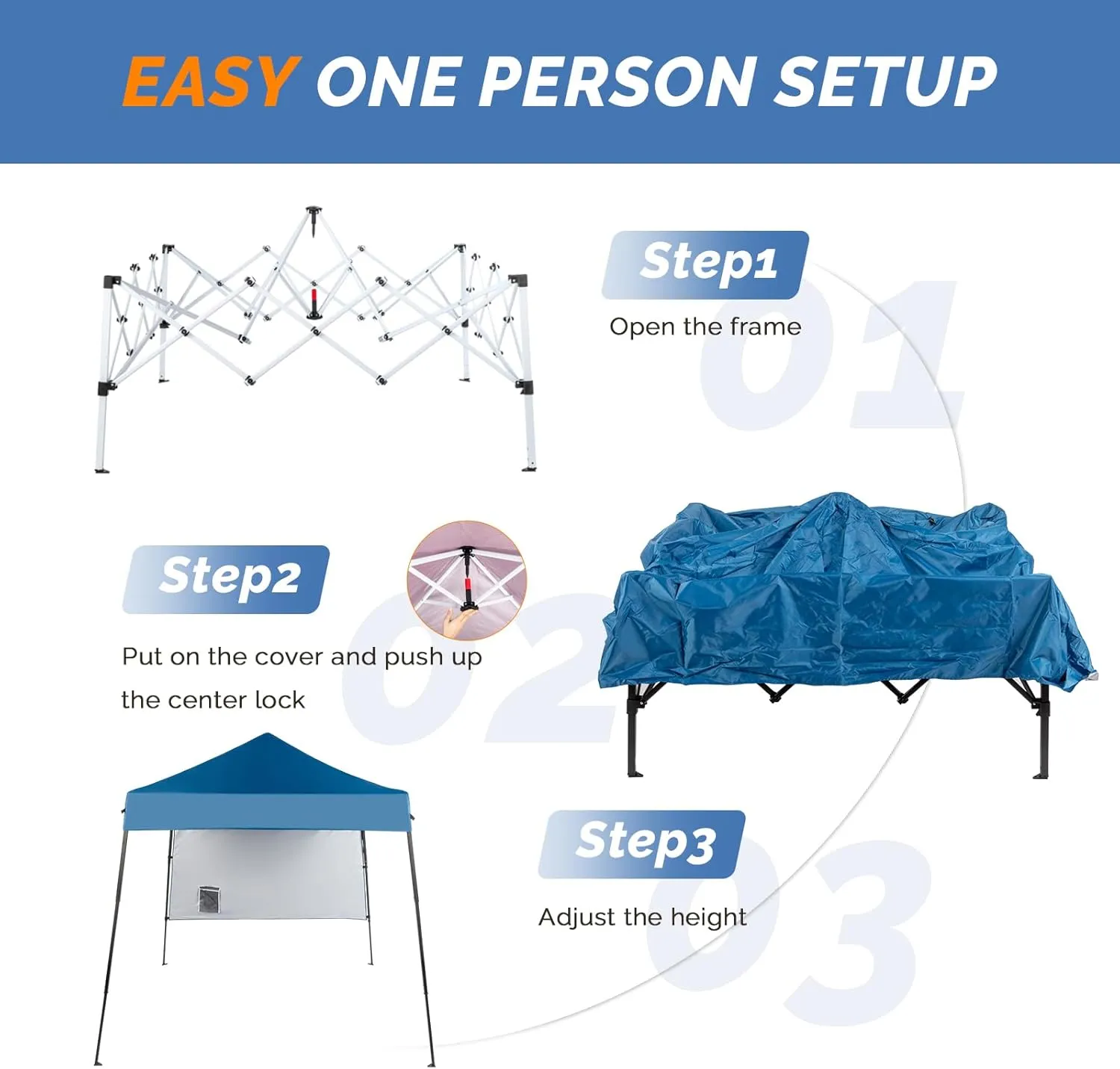 VINGLI 6x6 ft Pop Up Canopy Tent, Outdoor Small Gazebo With Backpack, Patio Slant Leg With 1 Sidewall, Portable Easy Up (Blue)