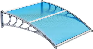 VINGLI Window Awning Door Canopy Exterior, 40" x 40" Awnings for Doors Polycarbonate Cover Patio Door Awning Rain Snow Sunlight Protection Hollow Sheet (Blue Board & Grey Bracket)