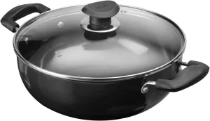 Vinod Cookware Deep Kadhai with Glass Lid – Hard Anodized Pot –Riveted Handles– 5.5 Liters(5.8 Quarts) – 28cm – Multi-Use Wok – Suitable For Indian Cooking, Sauces, Pasta, Stews, Soups – Round Bottom