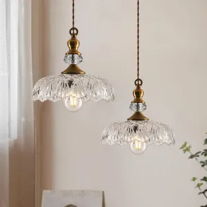 Vintage Glass Pendant Light Fixture 2-Pack Brass Modern Adjustable Chandelier Farmhouse Hanging Ceiling Light for Hallway Porch Kitchen Bedroom Coffee Shop Dining Room