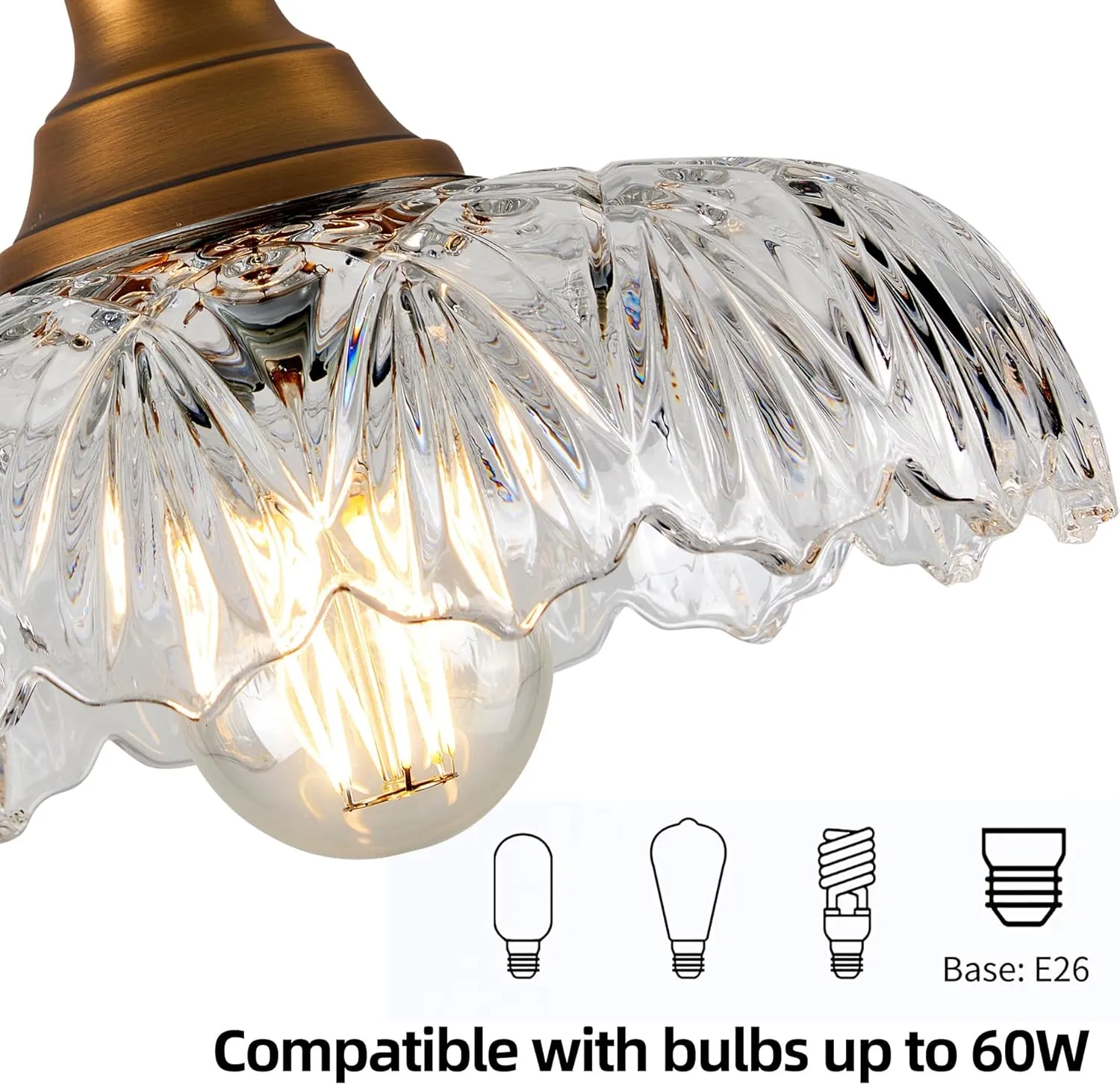 Vintage Glass Pendant Light Fixtures,Mid Century Antique Brass Pendant Lights Hanging for Hallway Porch Bedroom Dining Room Over Kitchen Island/Sink/Table