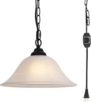 Vintage Plug in Pendant Light,Hanging Lights with Plug in Cord,16.4Ft Cord & 14.7Ft Chain Dimmable Black Hanging Light Fixture,Hanging Lamp with On/Off Switch for Kitchen,Bedroom,Living Room