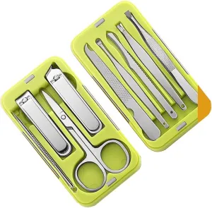VIORED Nail Clippers Kit Mini Nail Clippers Set Suitable for Gifts Portable Nail Clippers Man and Woman 9 Pieces Green Nail Scissors Set