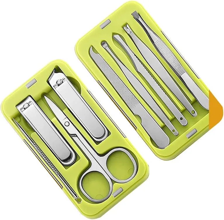 VIORED Nail Clippers Kit Mini Nail Clippers Set Suitable for Gifts Portable Nail Clippers Man and Woman 9 Pieces Green Nail Scissors Set