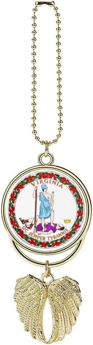Virginia State State Flag Automotive Interior Mirrors Accessories Angel Wing Pendant Car Rearview Mirror Charm Hanging Ornament Golden-Style