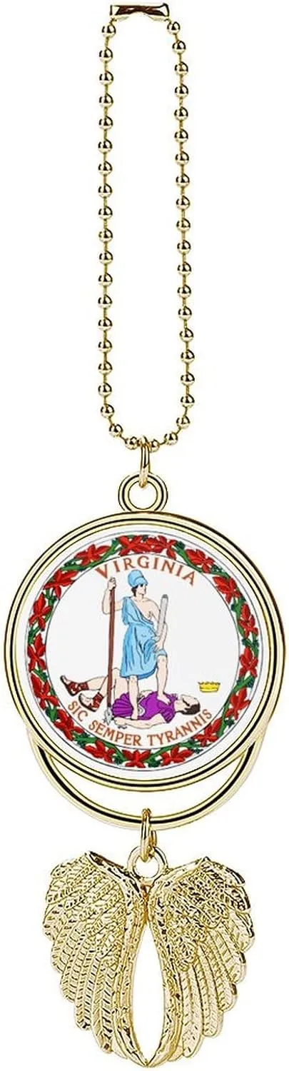 Virginia State State Flag Automotive Interior Mirrors Accessories Angel Wing Pendant Car Rearview Mirror Charm Hanging Ornament Golden-Style