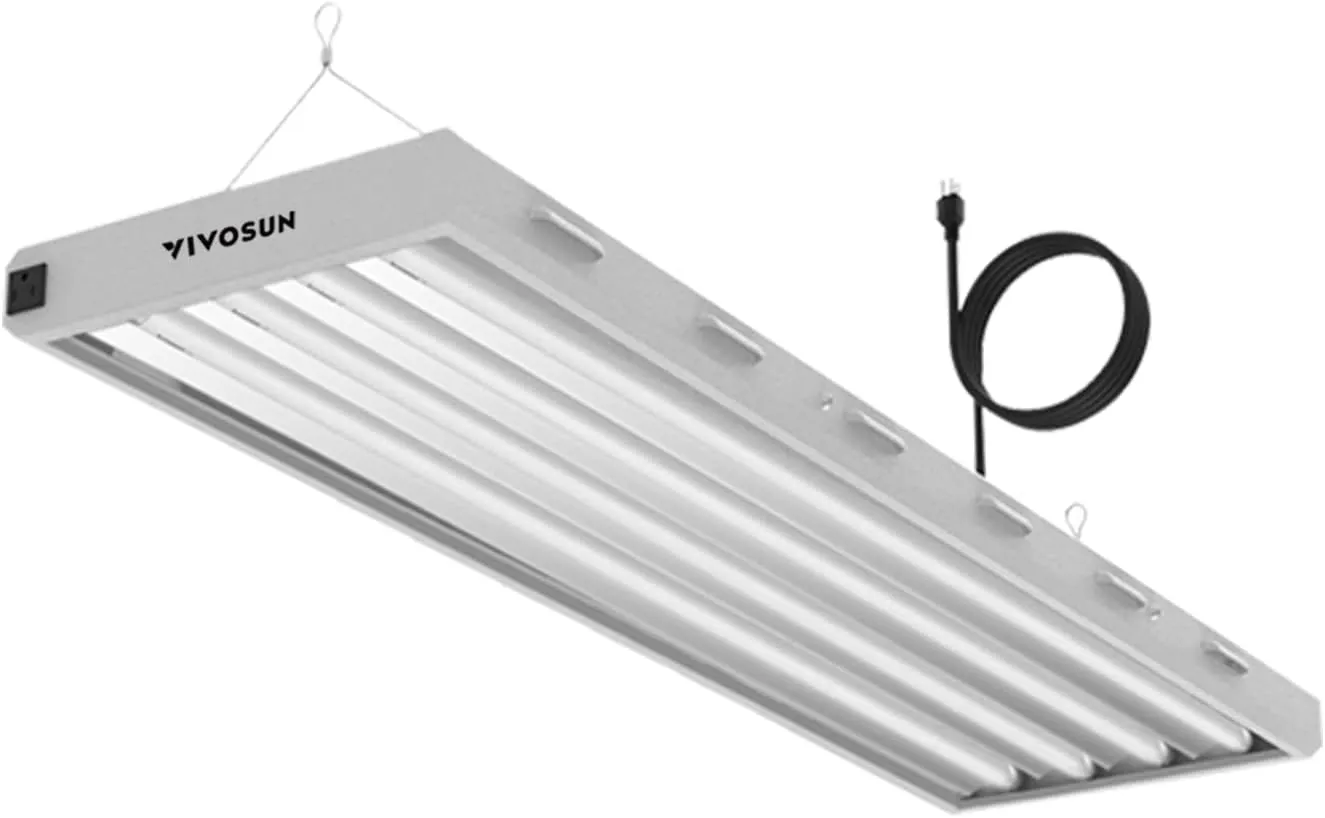 VIVOSUN T5 Grow Lights, 5000 Lumens per 4ft., 216W (4 X 54W), 6500K HO Fluorescent Tubes, with High-Output T5 Light Fixture Bulbs for Indoor Plants, 8ft Power Cord, 2 Hanging Cables, 2 On/Off Control