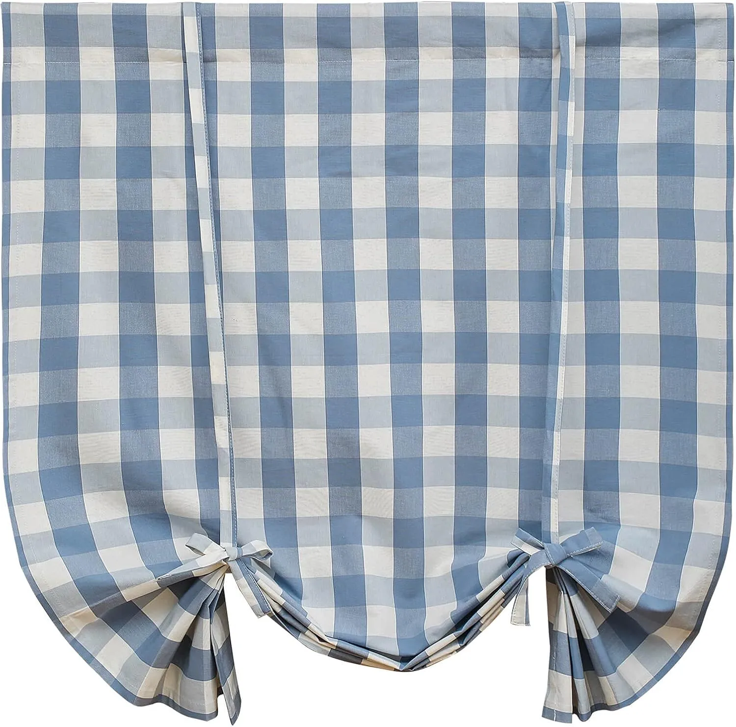 VOGOL Tie Up Shades for Kitchen, Light Blue and White Buffalo Check Decor Tie-Up Curtains, Adjustable Rod Pocket Curtain 63 Inch Long Gingham Balloon Valances for Farmhouse Small Cafe, 1 Piece