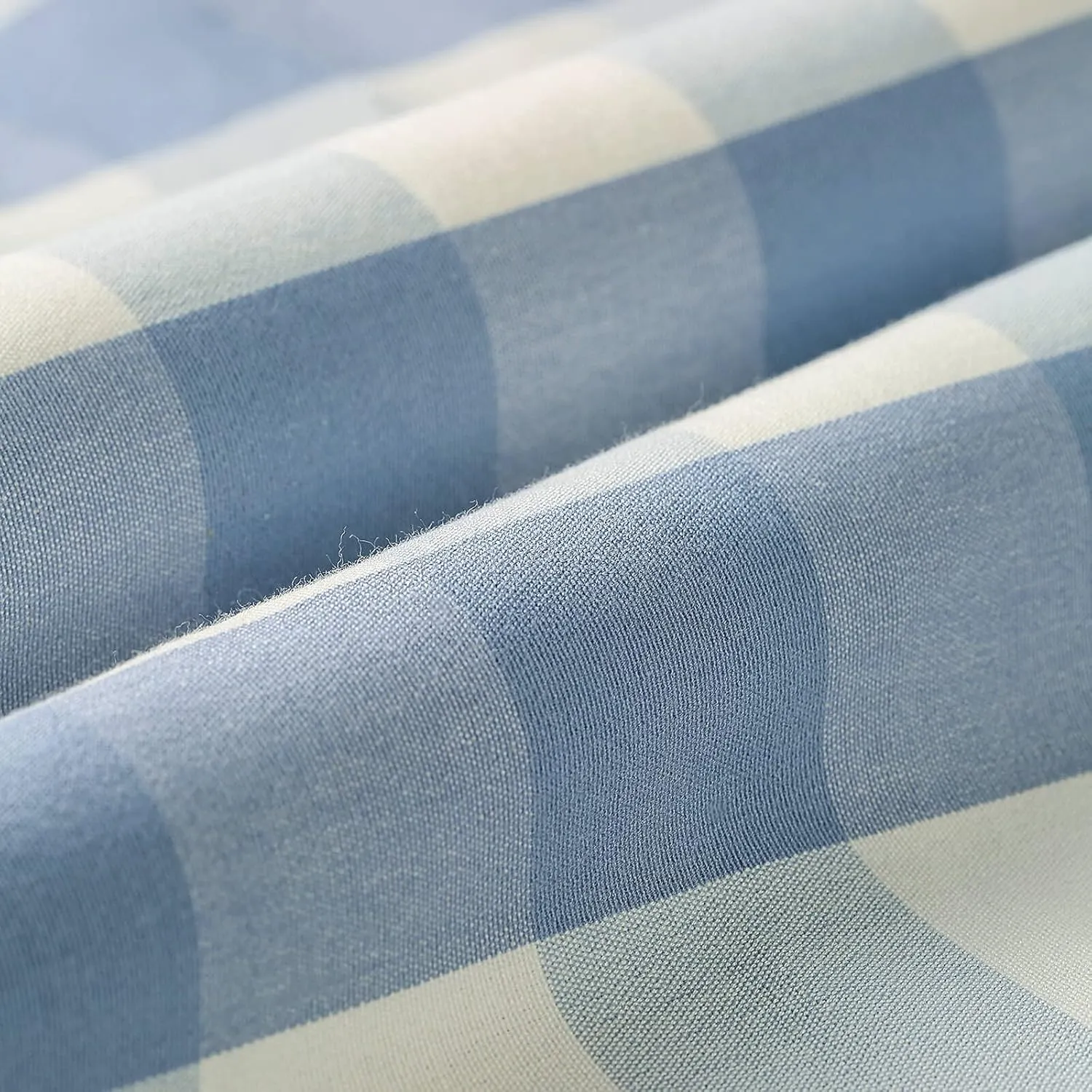 VOGOL Tie Up Shades for Kitchen, Light Blue and White Buffalo Check Decor Tie-Up Curtains, Adjustable Rod Pocket Curtain 63 Inch Long Gingham Balloon Valances for Farmhouse Small Cafe, 1 Piece