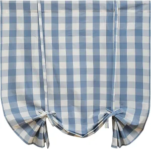 VOGOL Tie Up Shades for Kitchen, Light Blue and White Buffalo Check Decor Tie-Up Curtains, Adjustable Rod Pocket Curtain 63 Inch Long Gingham Balloon Valances for Farmhouse Small Cafe, 1 Piece