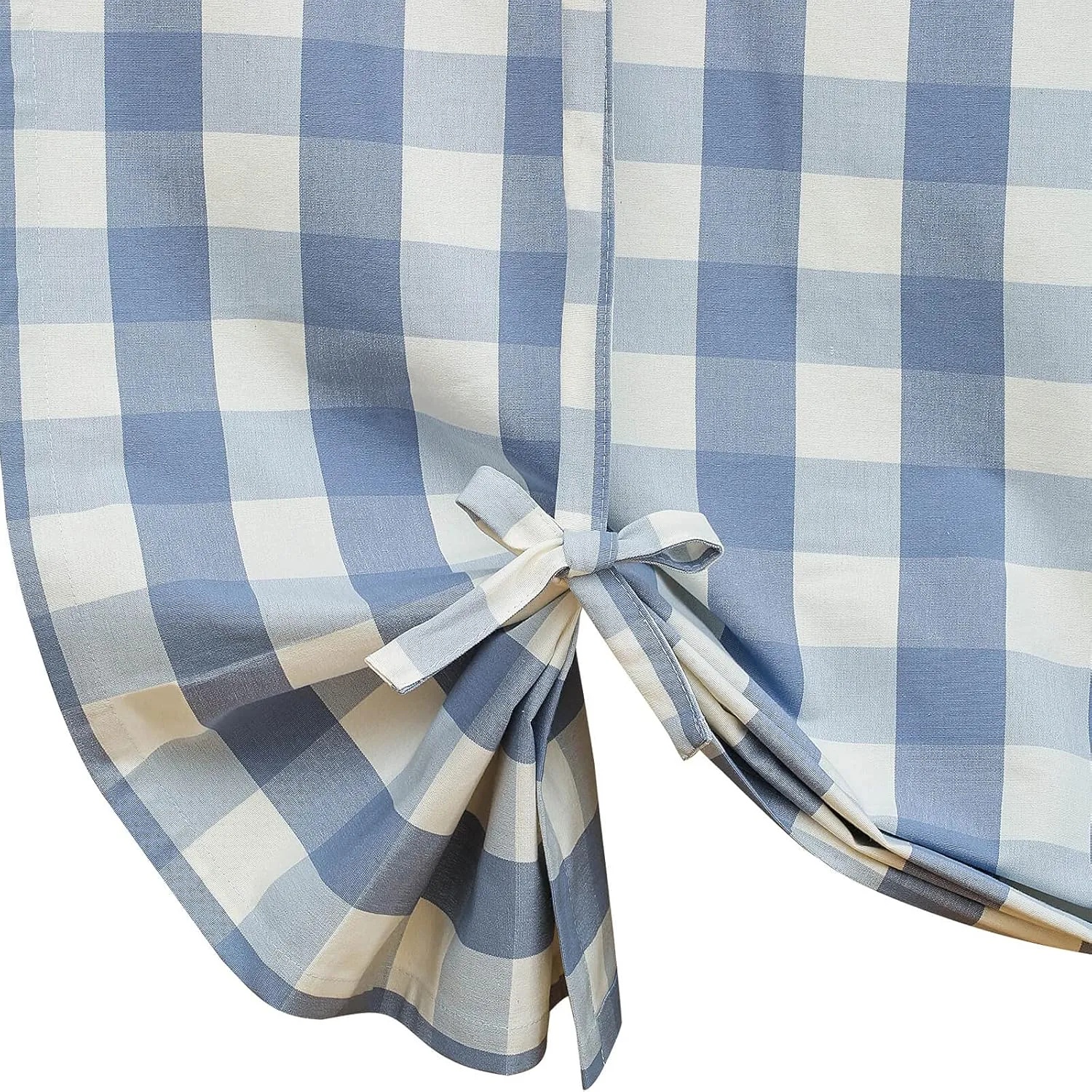 VOGOL Tie Up Shades for Kitchen, Light Blue and White Buffalo Check Decor Tie-Up Curtains, Adjustable Rod Pocket Curtain 63 Inch Long Gingham Balloon Valances for Farmhouse Small Cafe, 1 Piece