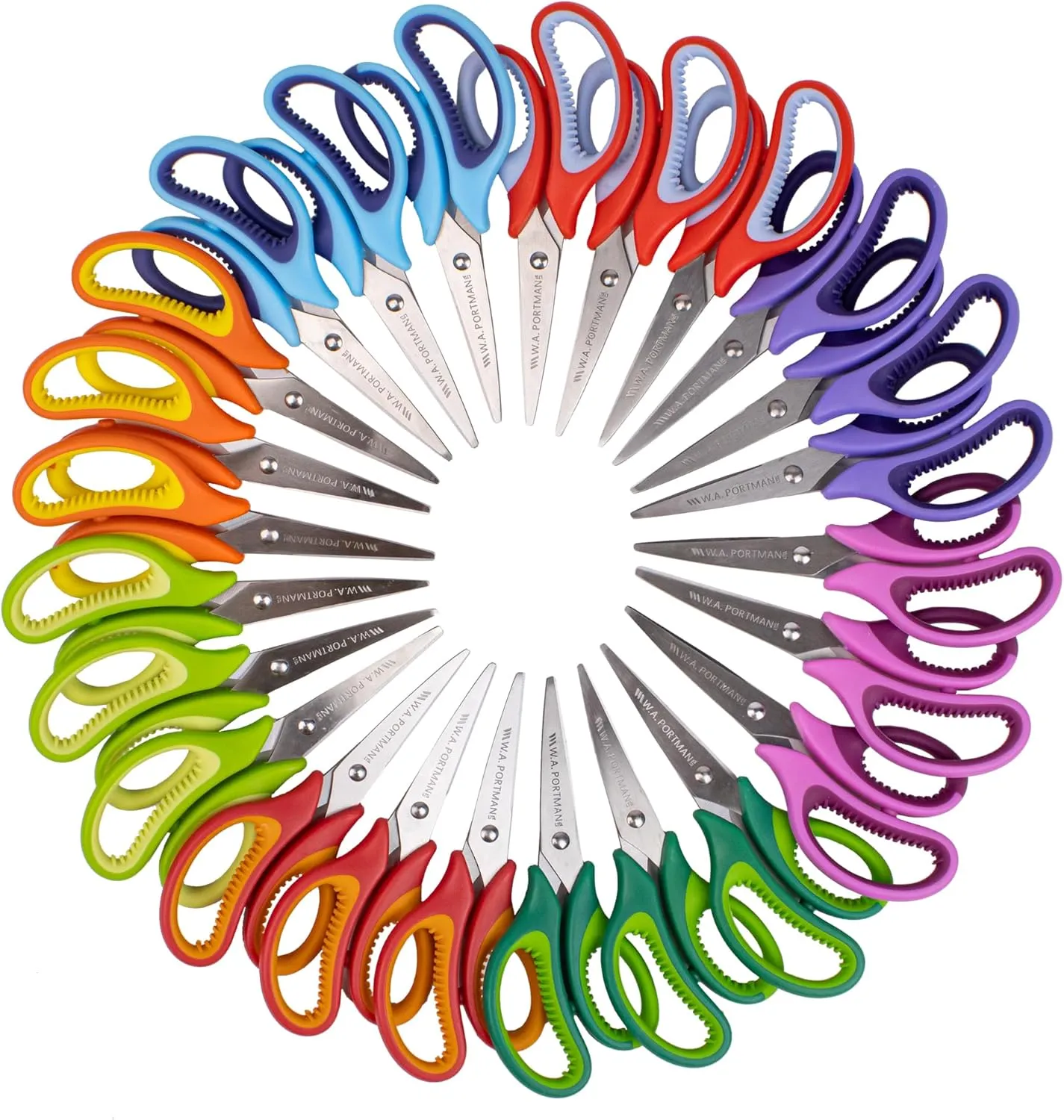 WA Portman 24 Pk Pointed Tip Kids Scissors - 5 Inch Scissors for Kids Pointed Tip - No-slip Handle Grip & Durable Stainless Steel Blades - Children's Safety Shears Ideal for School and Home Use