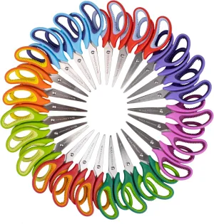 WA Portman 24 Pk Pointed Tip Kids Scissors - 5 Inch Scissors for Kids Pointed Tip - No-slip Handle Grip & Durable Stainless Steel Blades - Children's Safety Shears Ideal for School and Home Use