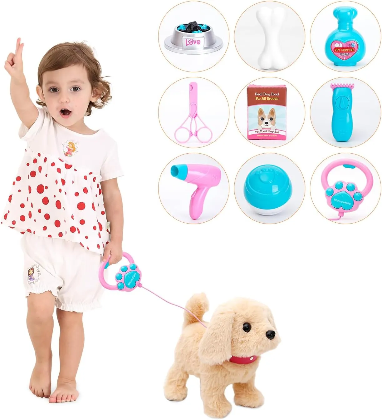 Walking Dog Toy - Toddler Dog Toys for Girls Aged 2 , Singing, Barking, Talking Golden Retriever Plush Puppy with Leash, Interactive Dog Toy Playset Gift for Kids, Boys and Girls