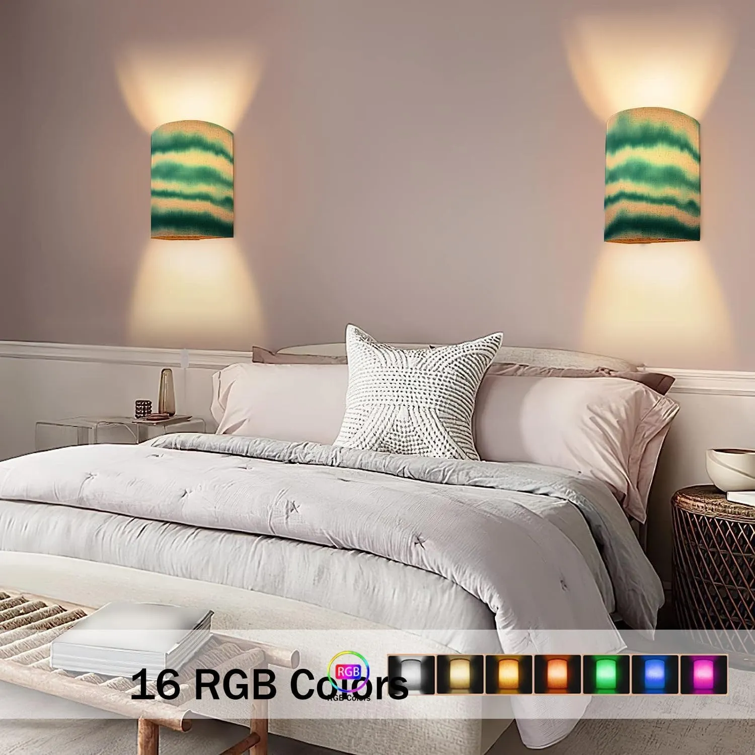 Wall Sconces Set of Two Battery Operated Soft light texture background Seamless liquid flow watercolor stripe Wireless Plug in Wall Lights Fixtures Remote Dimmable for Bedroom Living Room Hallway
