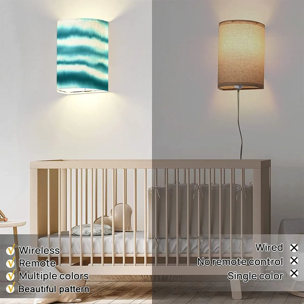 Wall Sconces Set of Two Battery Operated Soft light texture background Seamless liquid flow watercolor stripe Wireless Plug in Wall Lights Fixtures Remote Dimmable for Bedroom Living Room Hallway