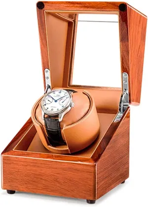 Watch Display Box Automatic Single Watch Winder Wood Shell Piano Paint Exterior and Extremely Silent Motor Soft Flexible Watch Pillow for Men' s and Lady' s Automatic Watches (Brown 1 0)