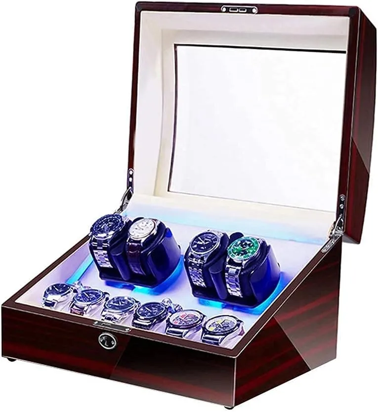 Watch Watch Winder Case Led 4 6 With Soft Flexible Watch Pillows Blue Led Light With Quiet Motor And 5 Rotation Modes