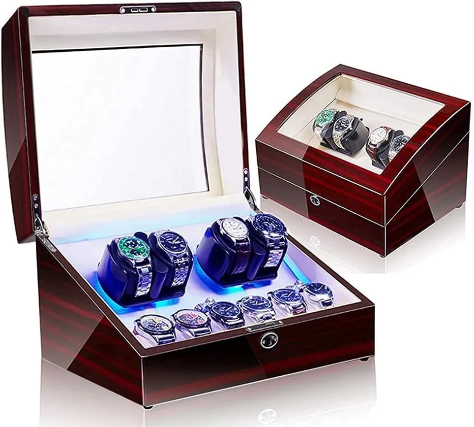 Watch Watch Winder Case Led 4 6 With Soft Flexible Watch Pillows Blue Led Light With Quiet Motor And 5 Rotation Modes