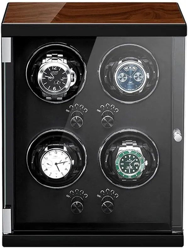 Watch Winder, 4 Slot, Automatic Watch Shaker, Wood Metal Case, Gyroscope Holder, Quiet Motor Watch Winder Display Watch Box Case Watch Storage (White 3rd generation)