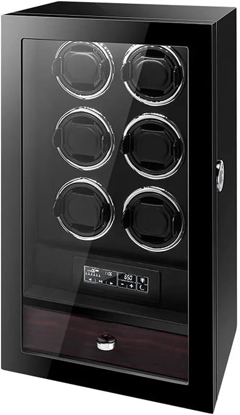 Watch Winder Box for Automatic Watches with LED Backlight and LCD Touch Display, 5 Roating Mode and Fingerprint Un