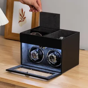 Watch Winder for Automatic Watches 2 Watch Rotator and Extra Storages with Super Quiet Motor and LED Backlight