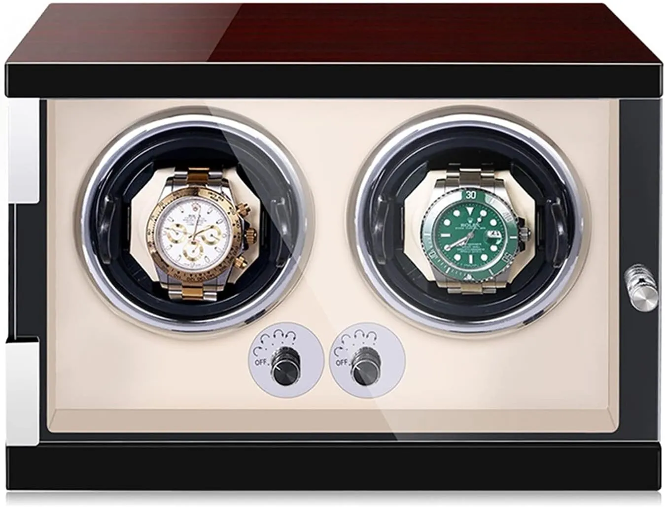 Watch Winder for Men's and Women's Automatic Watch with LED Lights Quiet Motor Watch Winder Box Watches Open and Shut Down Featured (Beige Pu 2 0)