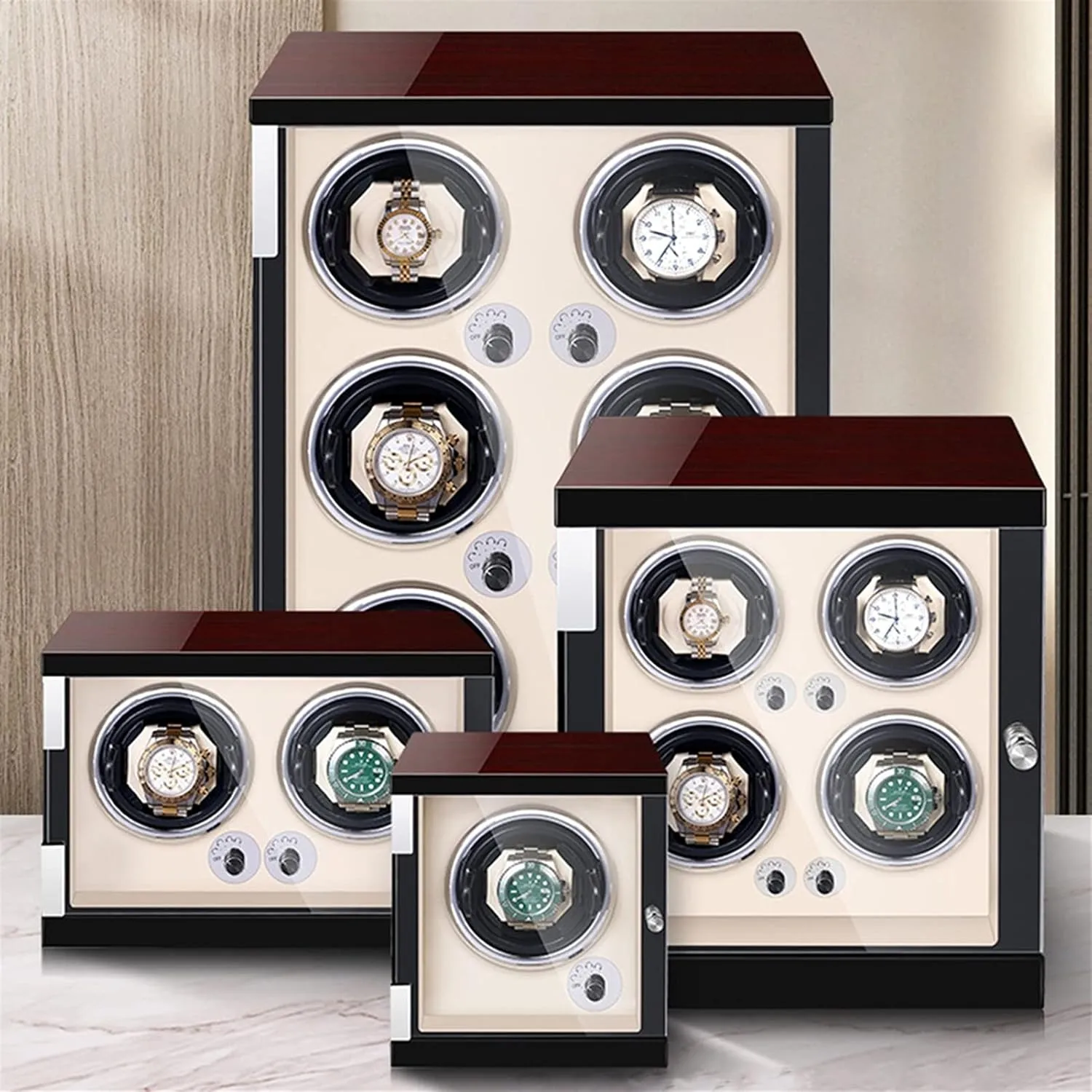Watch Winder for Men's and Women's Automatic Watch with LED Lights Quiet Motor Watch Winder Box Watches Open and Shut Down Featured (Beige Pu 2 0)