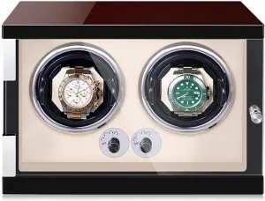 Watch Winder for Men's and Women's Automatic Watch with LED Lights Quiet Motor Watch Winder Box Watches Open and Shut Down Featured (Beige Pu 2 0)