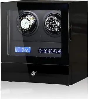 Watch Winders 2-Slots Automatic Watch Winding Box Mechanical Watch Antimagnetic Shaker Lcd Display Control Vertical Rotating Watch Device Watch Storage Case