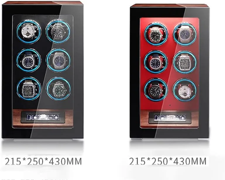 Watch Winders for 2 4 6 9 12 Watches with Quiet Motor Watch Winder Box Display Case Led Illumination and LCD Touchscreen Control Wooden Storage Case,Black-6 0