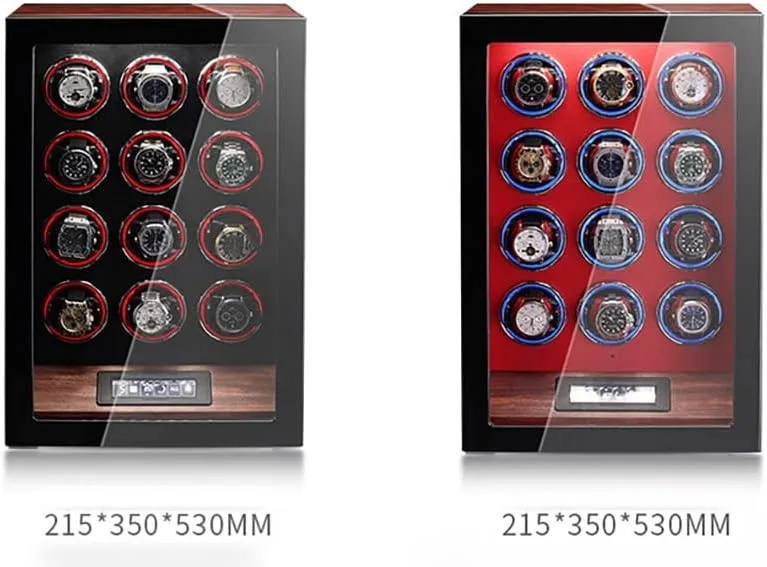 Watch Winders For 2 4 6 9 12 Watches With Quiet Motor Watch Winder Box Display Case Led Illumination And Lcd Touchscreen Control Wooden Storage Case,Red-9 0 (Black 12 0)