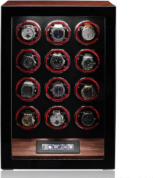 Watch Winders For 2 4 6 9 12 Watches With Quiet Motor Watch Winder Box Display Case Led Illumination And Lcd Touchscreen Control Wooden Storage Case,Red-9 0 (Black 12 0)