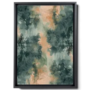 Watercolor Drawing Of Forest, In The Style Of Dark Emerald And Light Brown Art Techniques, Warm Color Palettes, Spectacular Backdrops, Light Green And Dark Gray, Decor Canvas