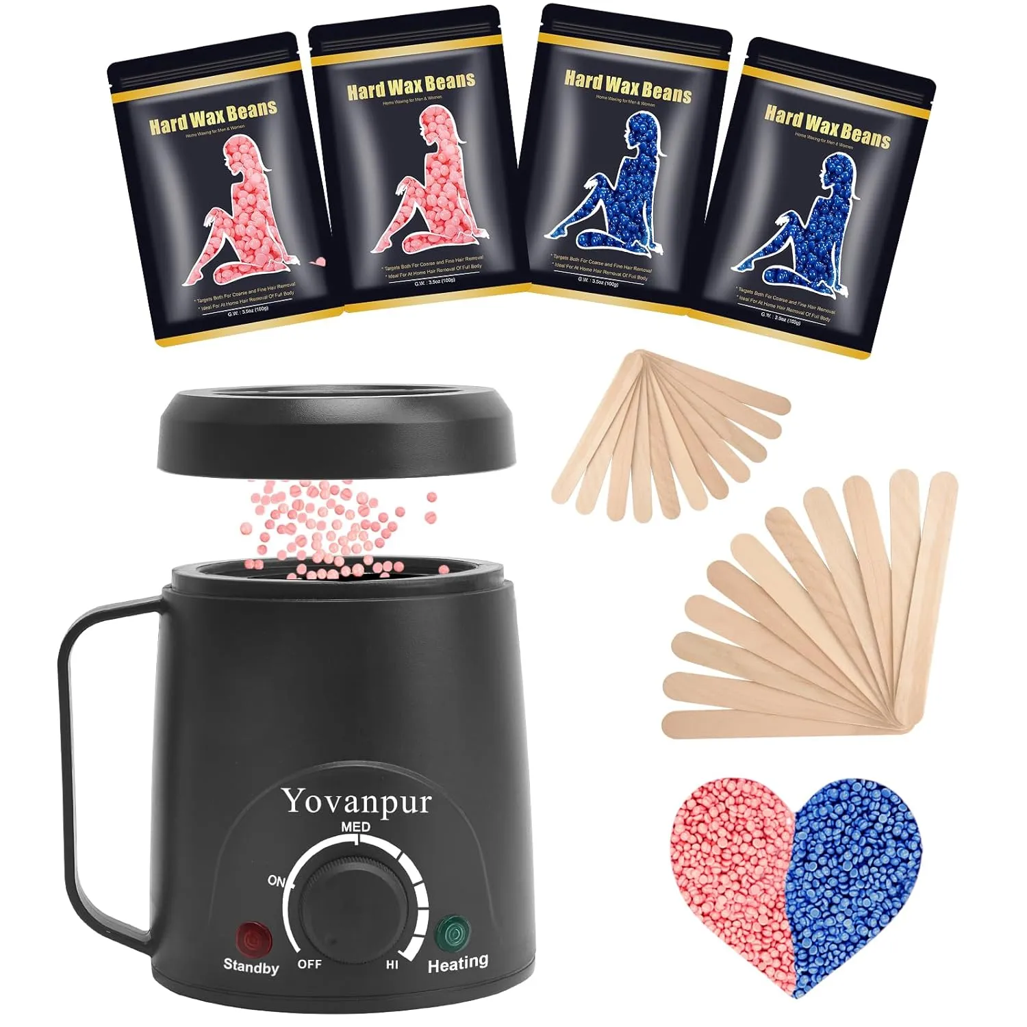 Waxing kit for women - Yovanpur Mini Wax Warmer for Hair Removal, Portable Hard Waxing Kit with 14oz Hard Waxing Beads, Small Wax Kit for Face Eyebrow Lip Small Body Area Hair Removal at Home
