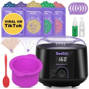 Waxing Kit Wax Warmer, Bestidy Digital Wax Kit with Hard Wax Beads for Women and Men,for Whole Body Brazilian Bikini Legs Facial Eyebrow Armpit Hair Removal