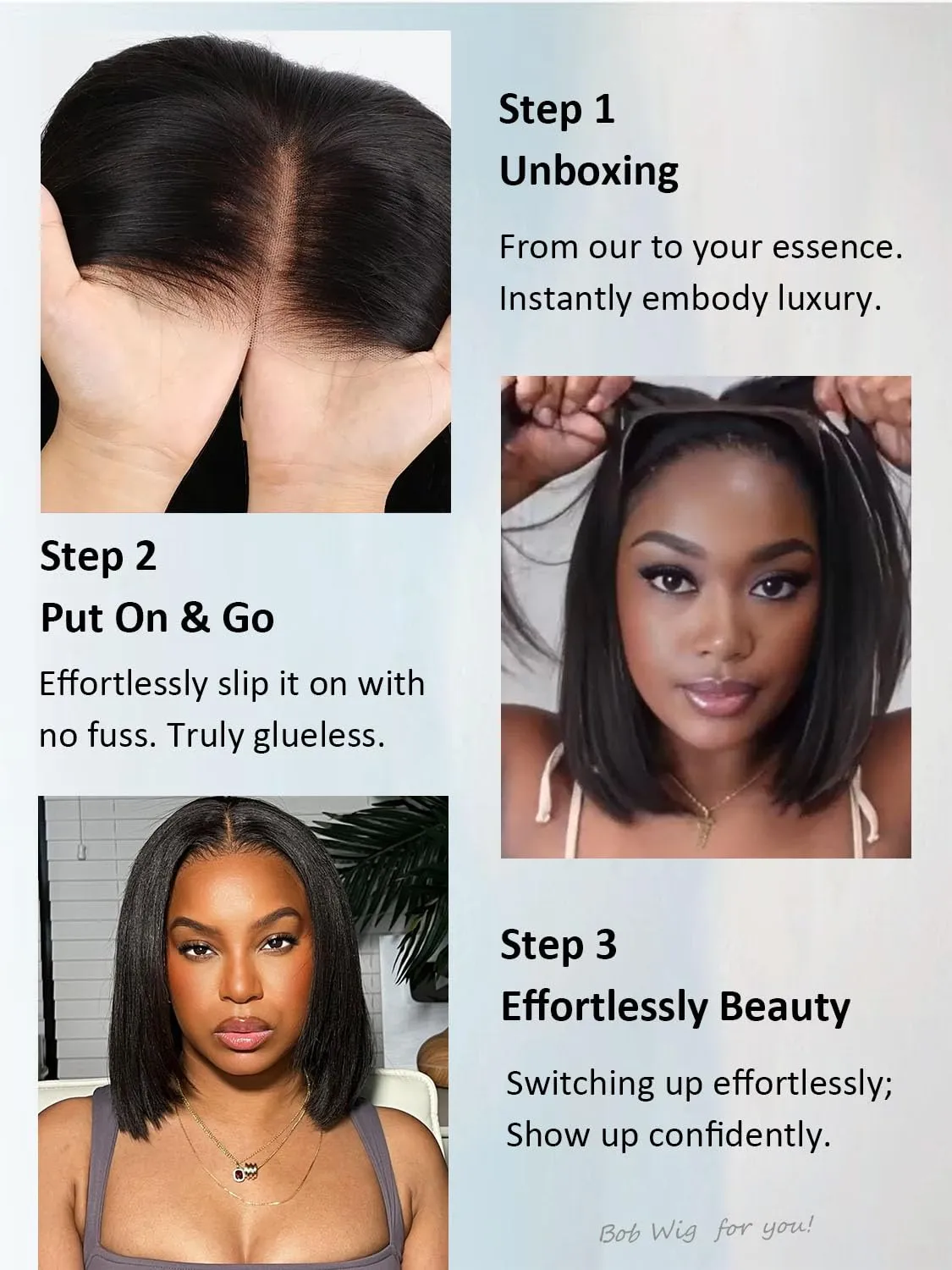 Wear and Go Glueless Wigs Human Hair Pre Plucked Pre Cut Middle Part Bob Wig Human Hair 5x5 HD Lace Closure Wig Glueless Short Bob Straight Wigs For Black Women Natural Black 10Inch