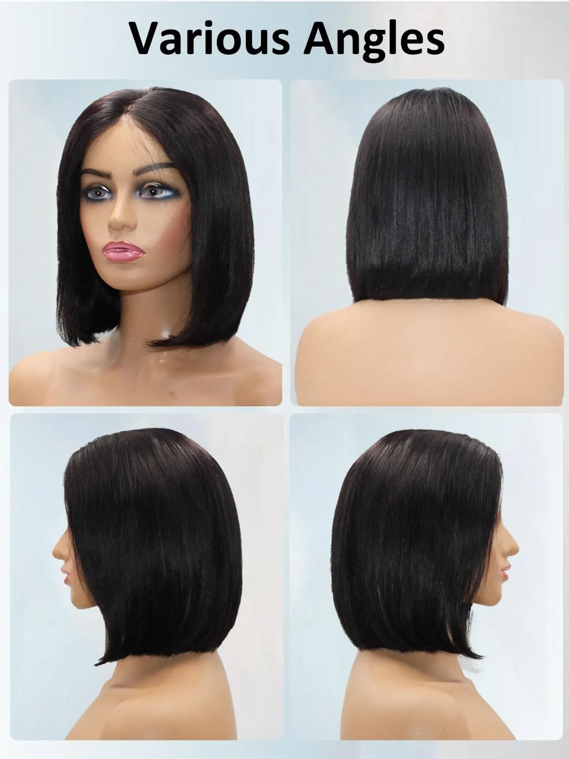 Wear and Go Glueless Wigs Human Hair Pre Plucked Pre Cut Middle Part Bob Wig Human Hair 5x5 HD Lace Closure Wig Glueless Short Bob Straight Wigs For Black Women Natural Black 10Inch