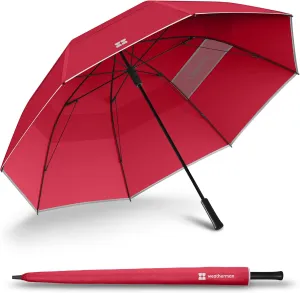 Weatherman Umbrella - Golf Lite Umbrella Extra Large Big Oversize Windproof for Golf Bag Push Cart w/ UV Protection - Waterproof Heavy Duty Umbrellas for Rain Sun for Men Women - Resists Up to 55 MPH Winds (Red)