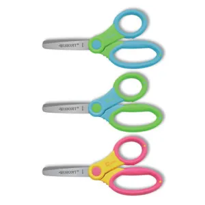 Westcott® Ultra Soft Handle Scissors with Antimicrobial Protection, Round Tip, 5" Long, 2" Cut Length, Randomly Assorted Handle Color