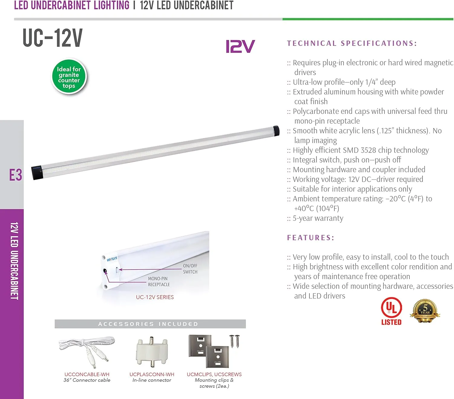 Westgate Lighting LED Undercabinet Lights - Aluminium Housing with Powder Coat Finish (8W, 3000K Warm White)